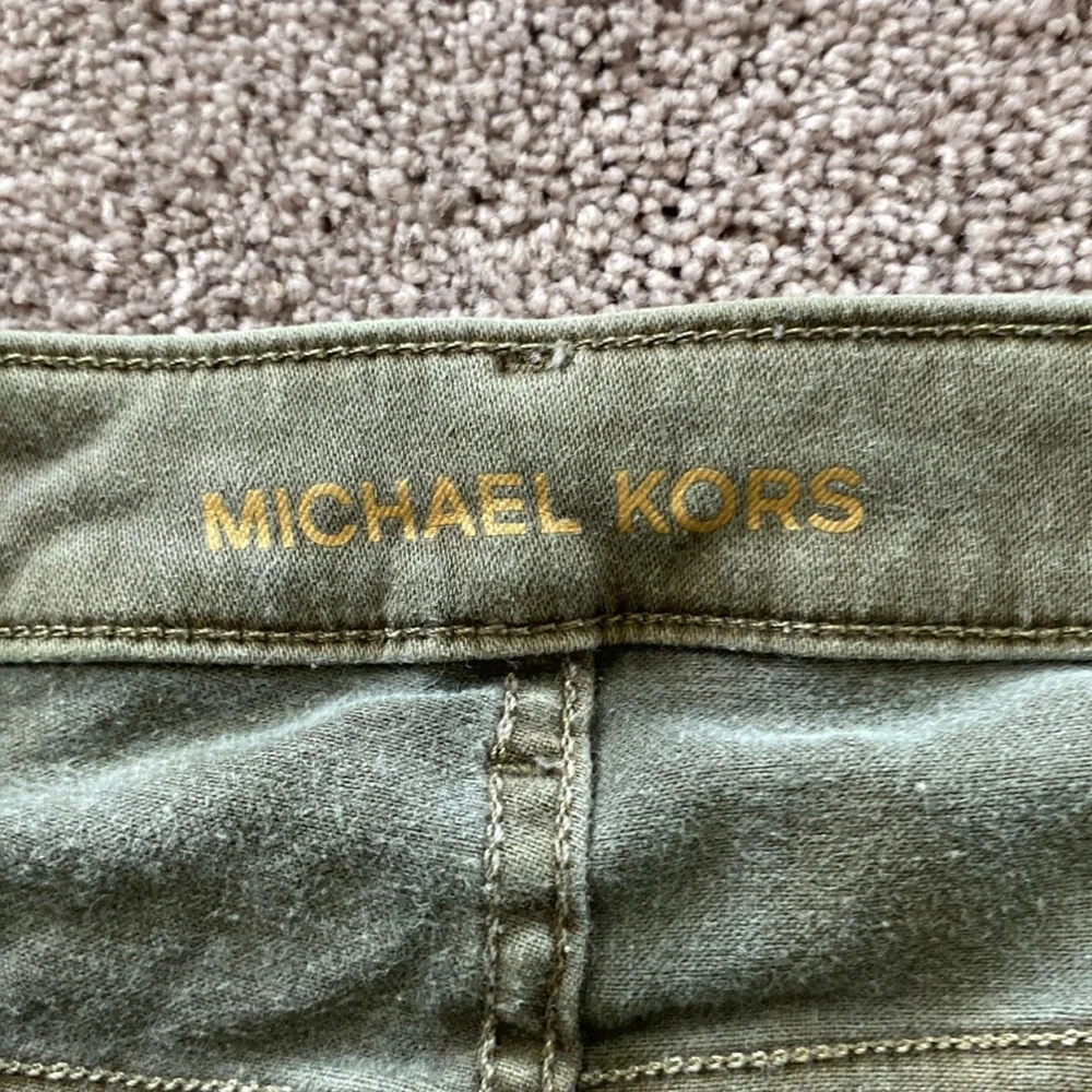 Michael Kors Olive Green Studded Denim Shorts Distressed Raw Hem SIZE 10